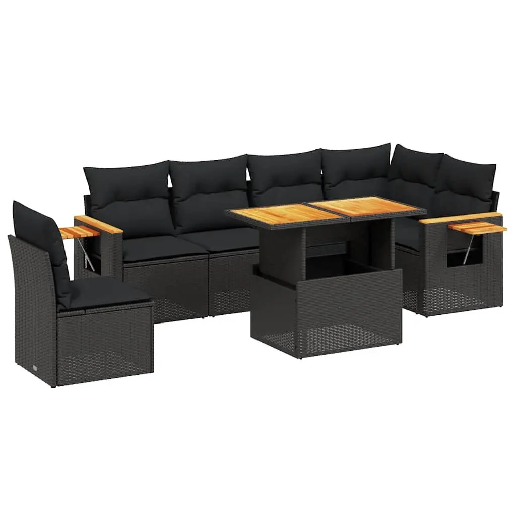 Garden Sofa Set 7 Piece Outdoor Furniture Poly Rattan Black Patio Sectional