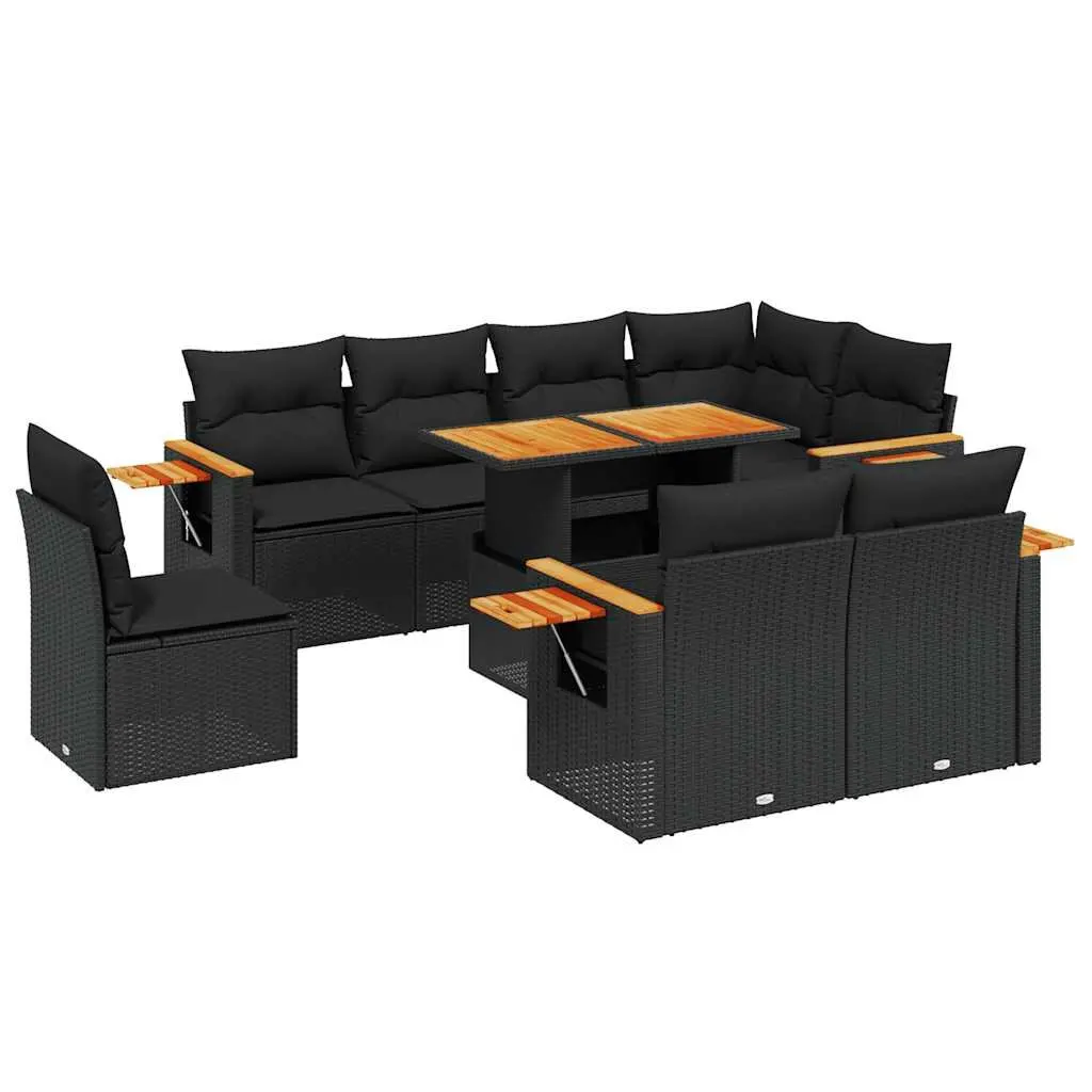 Garden Sofa Set 9 Piece Modular PE Rattan Outdoor Furniture Black Patio Lounge