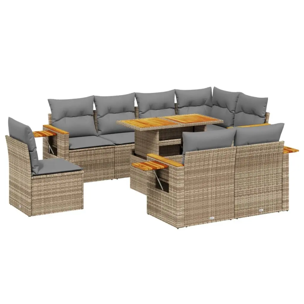 9 Piece Garden Sofa Set PE Rattan Modular Adjustable Table Beige Outdoor Furniture