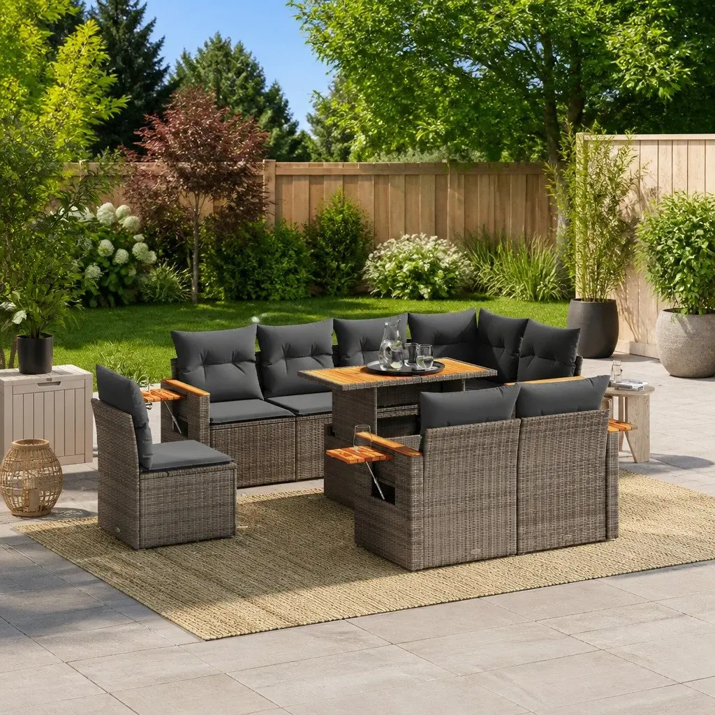 Garden Sofa Set Modular PE Rattan 9 Piece Outdoor Furniture Grey