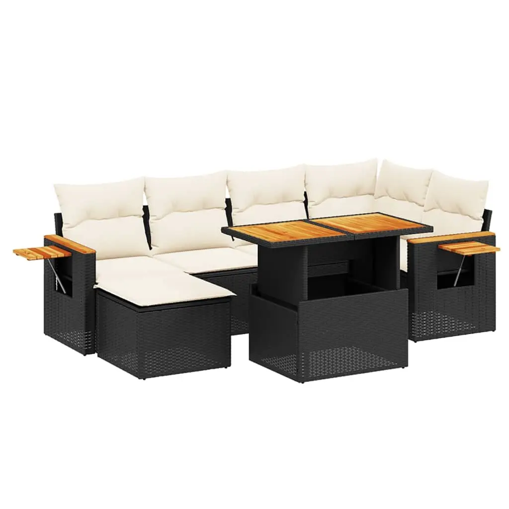 7 Piece Garden Sofa Set PE Rattan Modular Black Outdoor Patio Furniture
