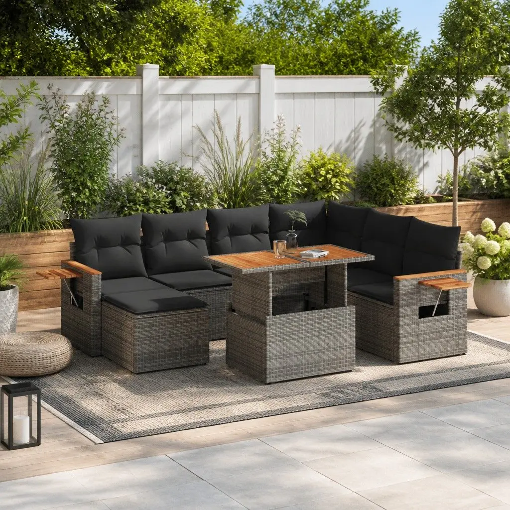 8 Piece Garden Sofa Set PE Rattan Modular Adjustable Table Grey Outdoor