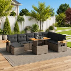 9 Piece Garden Sofa Set Outdoor Furniture Grey Poly Rattan Adjustable Table