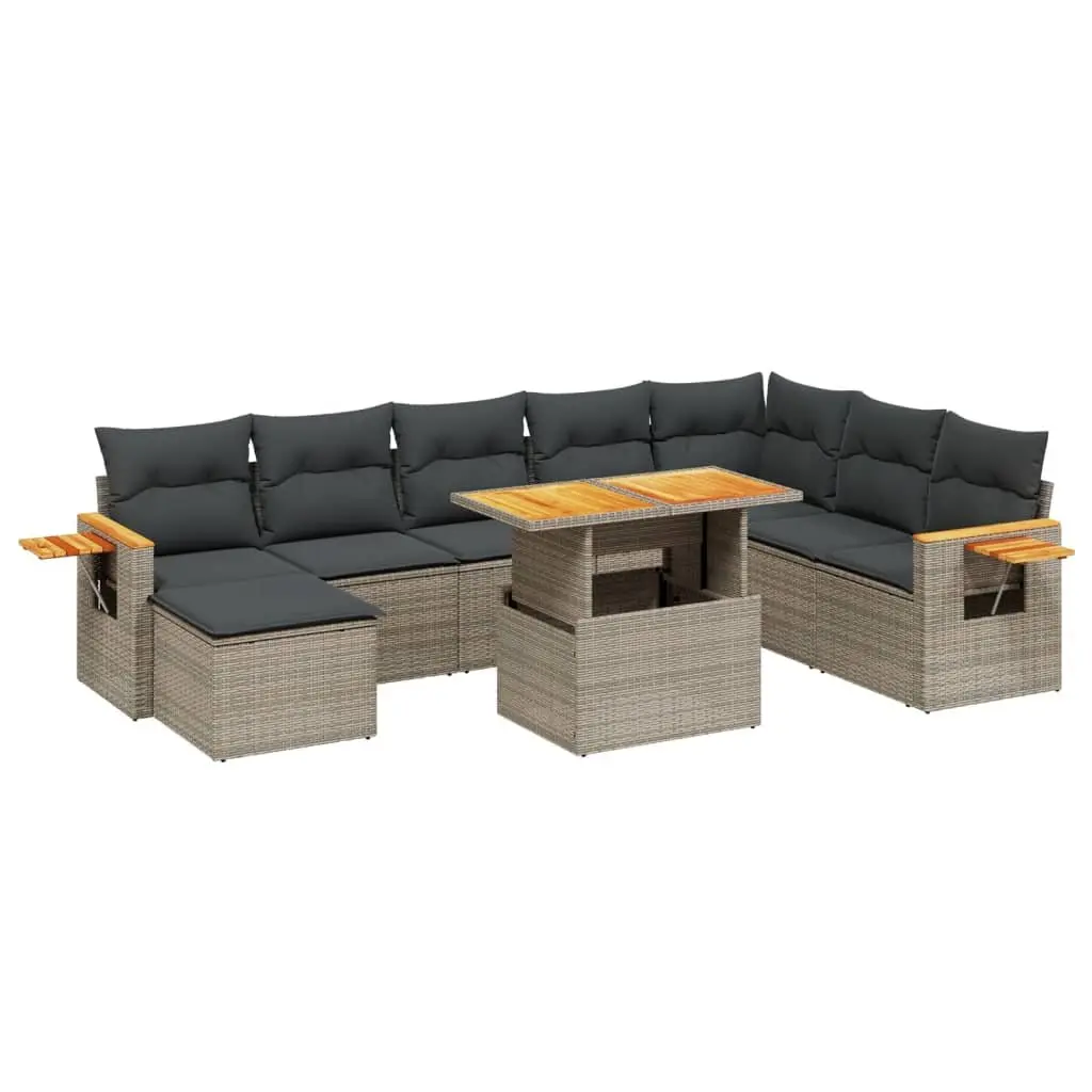 9 Piece Garden Sofa Set Outdoor Furniture Grey Poly Rattan Adjustable Table