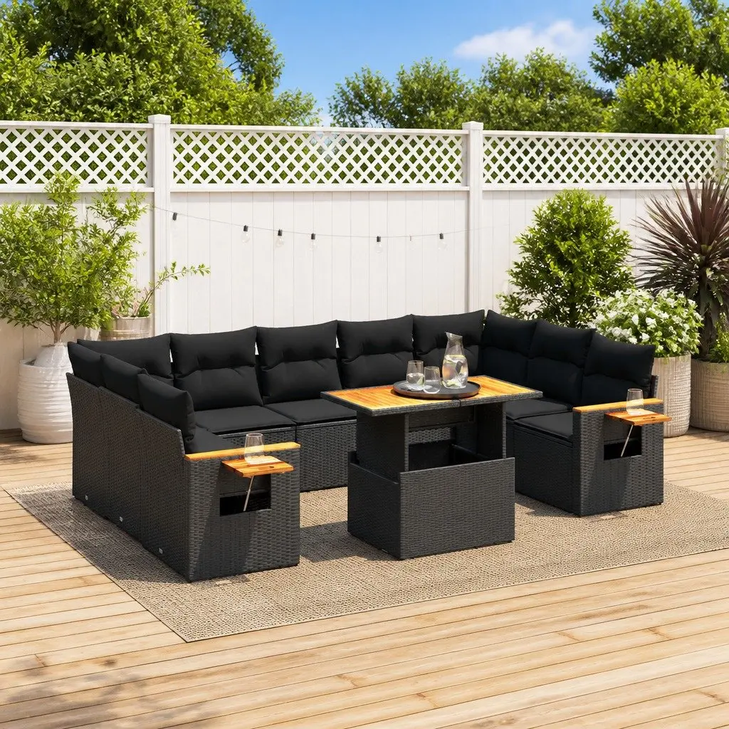 Garden Sofa Set 10 Piece Poly Rattan Modular Outdoor Furniture Black