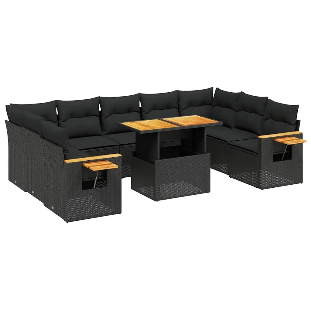 Garden Sofa Set 10 Piece Poly Rattan Modular Outdoor Furniture Black