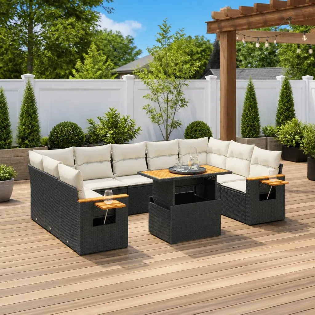Garden Sofa Set Modular PE Rattan 10 Piece Outdoor Furniture Black