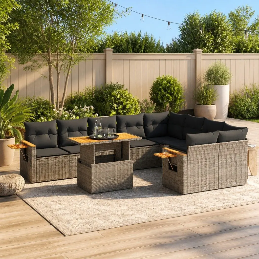 Garden Sofa Set 10 Piece Outdoor Furniture with Cushions Grey Rattan Patio