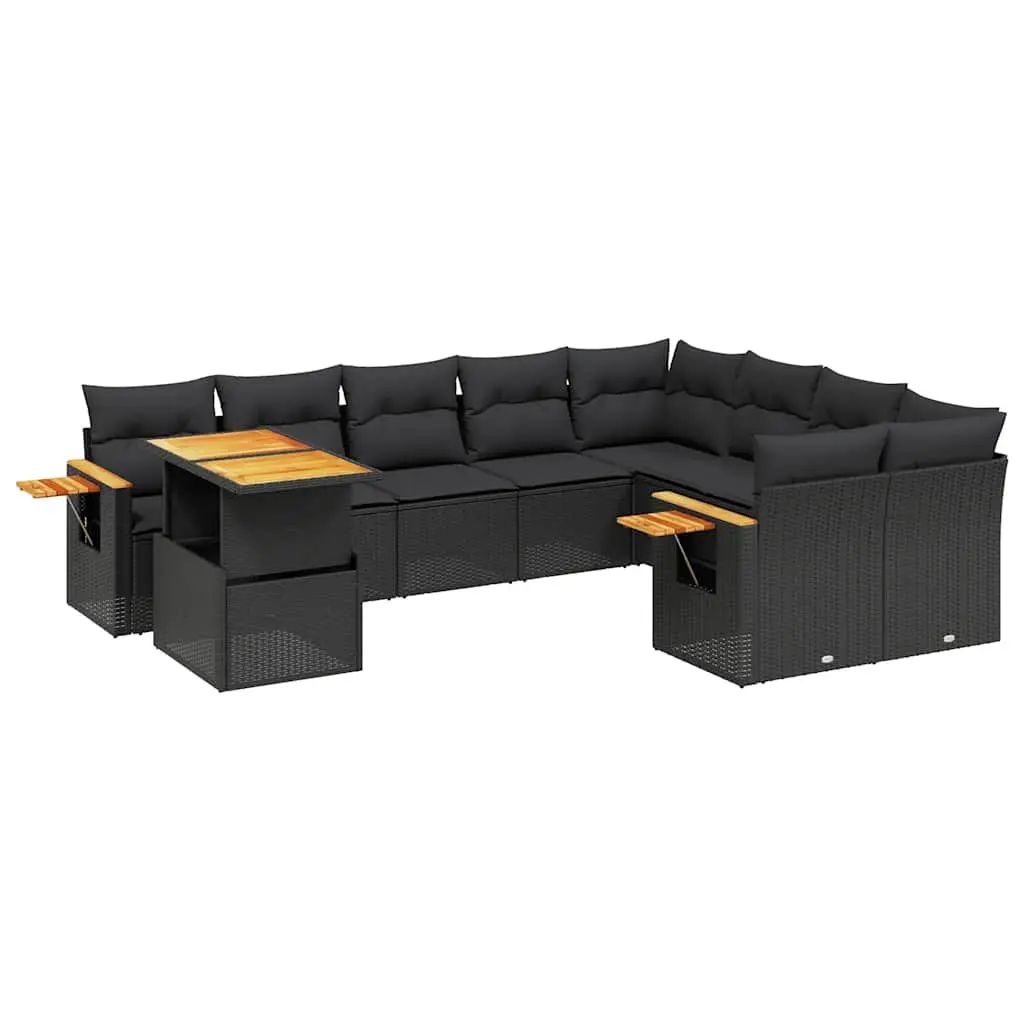 10 Piece Modular Outdoor Patio Furniture Set Black PE Rattan with Removable Cushion Covers
