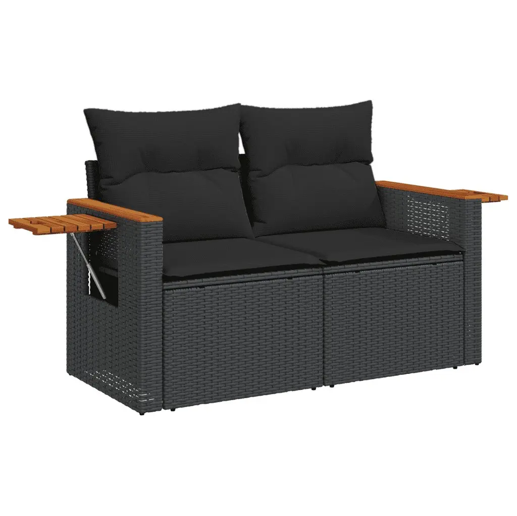 10 Piece Modular Outdoor Patio Furniture Set Black PE Rattan with Removable Cushion Covers