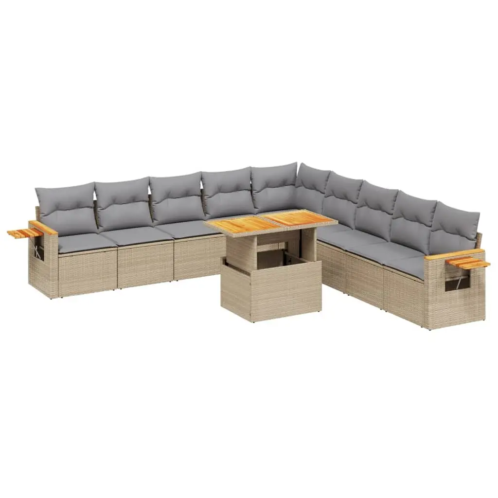 Garden Sofa Set 11 Piece Modular PE Rattan Outdoor Furniture Beige