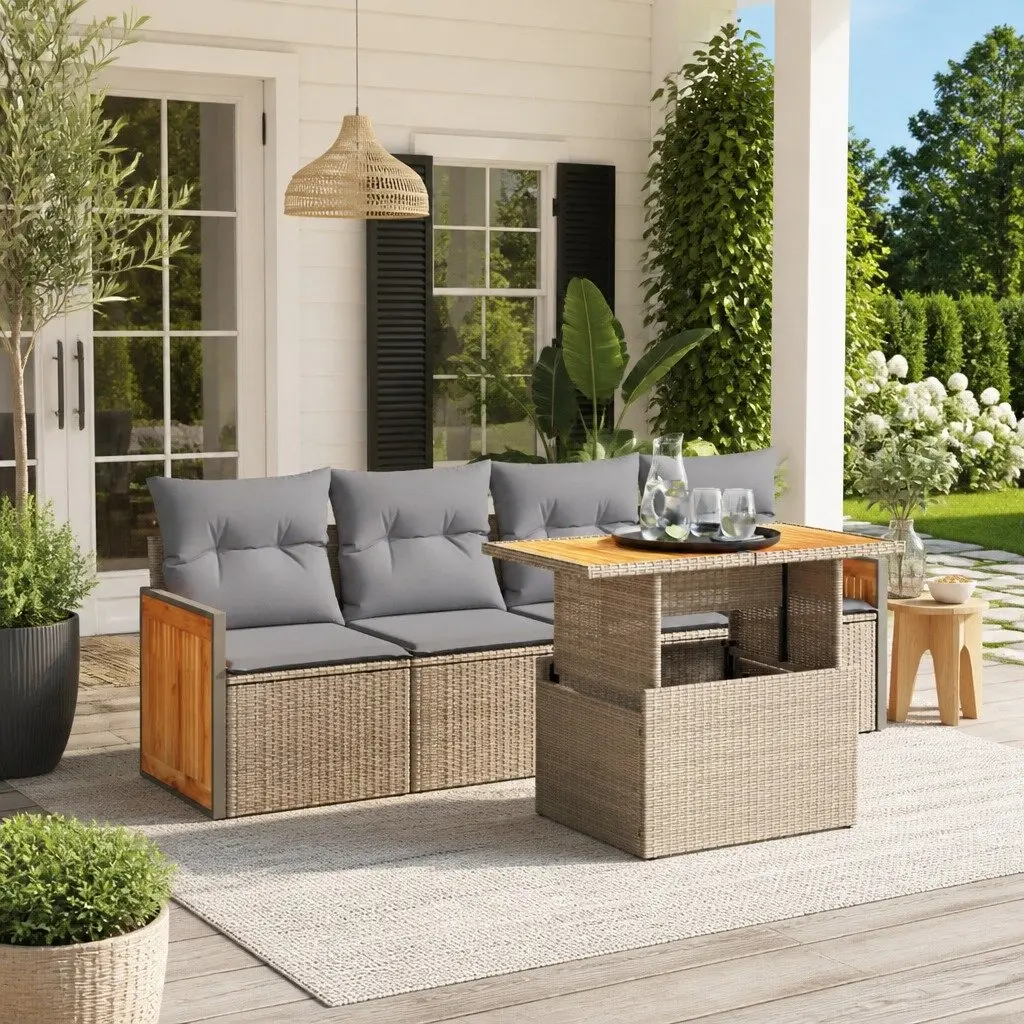 5 Piece Outdoor Garden Sofa Set Modular PE Rattan Beige