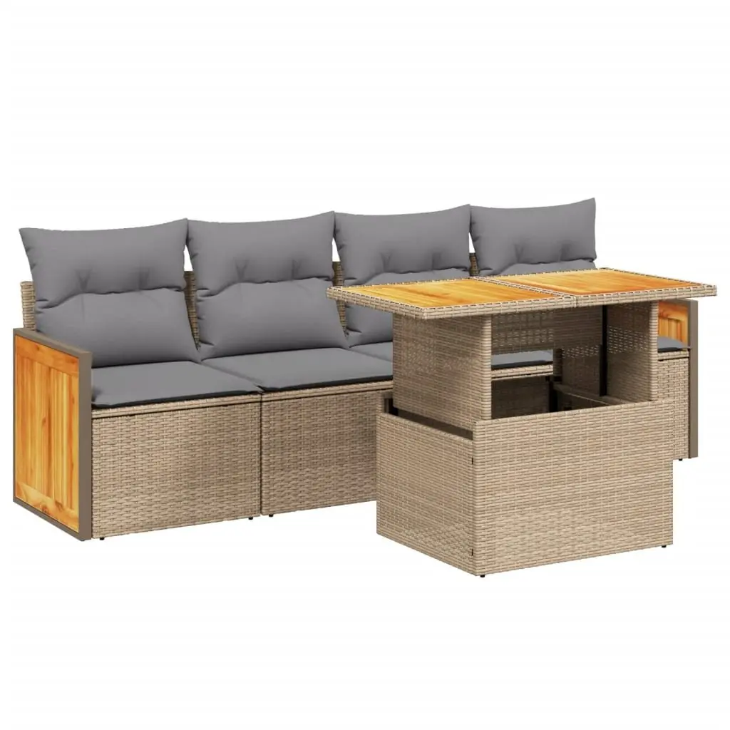 5 Piece Outdoor Garden Sofa Set Modular PE Rattan Beige