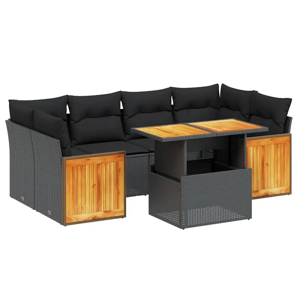 Garden Sofa Set PE Rattan 7 Piece Modular Outdoor Furniture Black