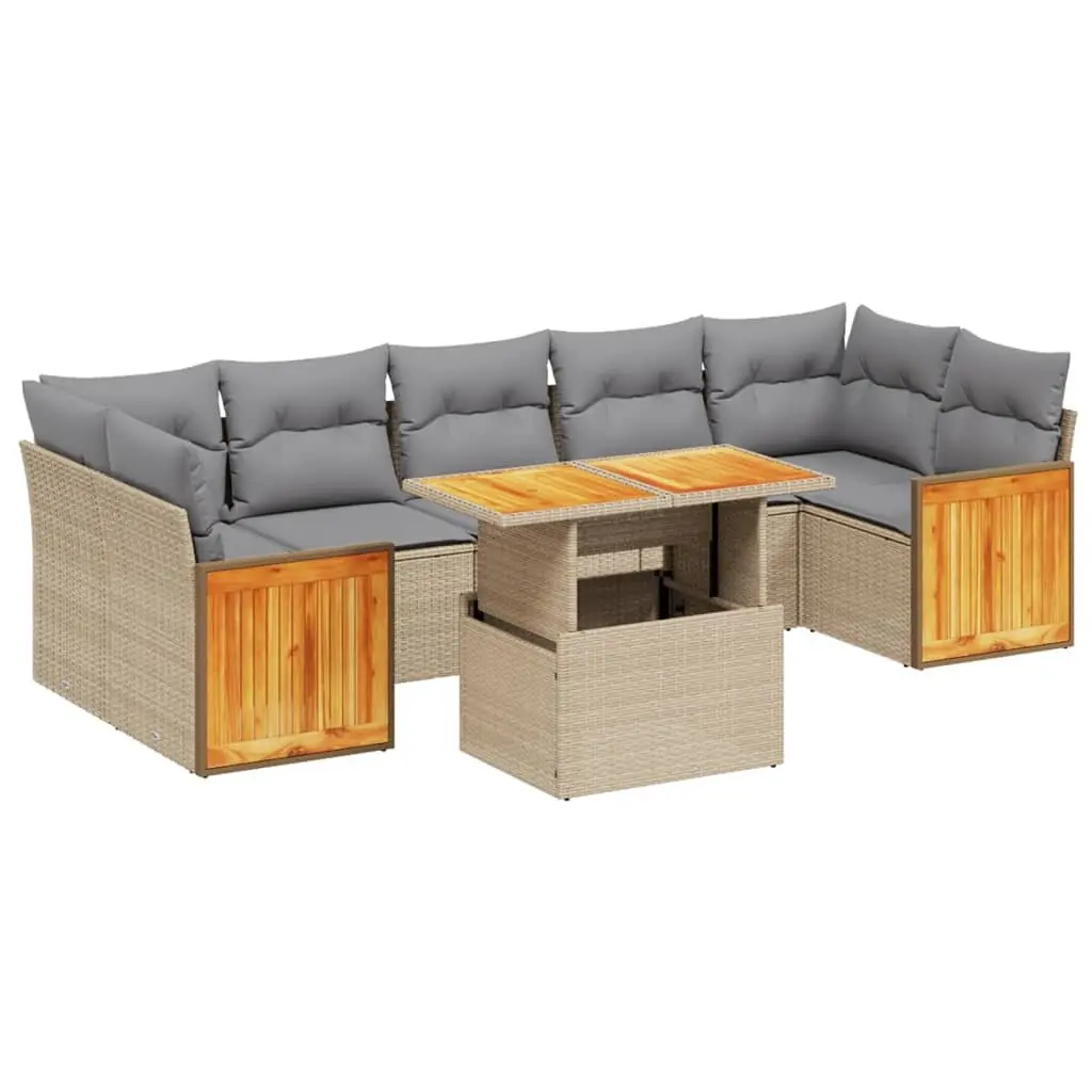 Modular Patio Furniture Set Beige PE Rattan Outdoor Sofa 8 Piece with Adjustable Tabletop