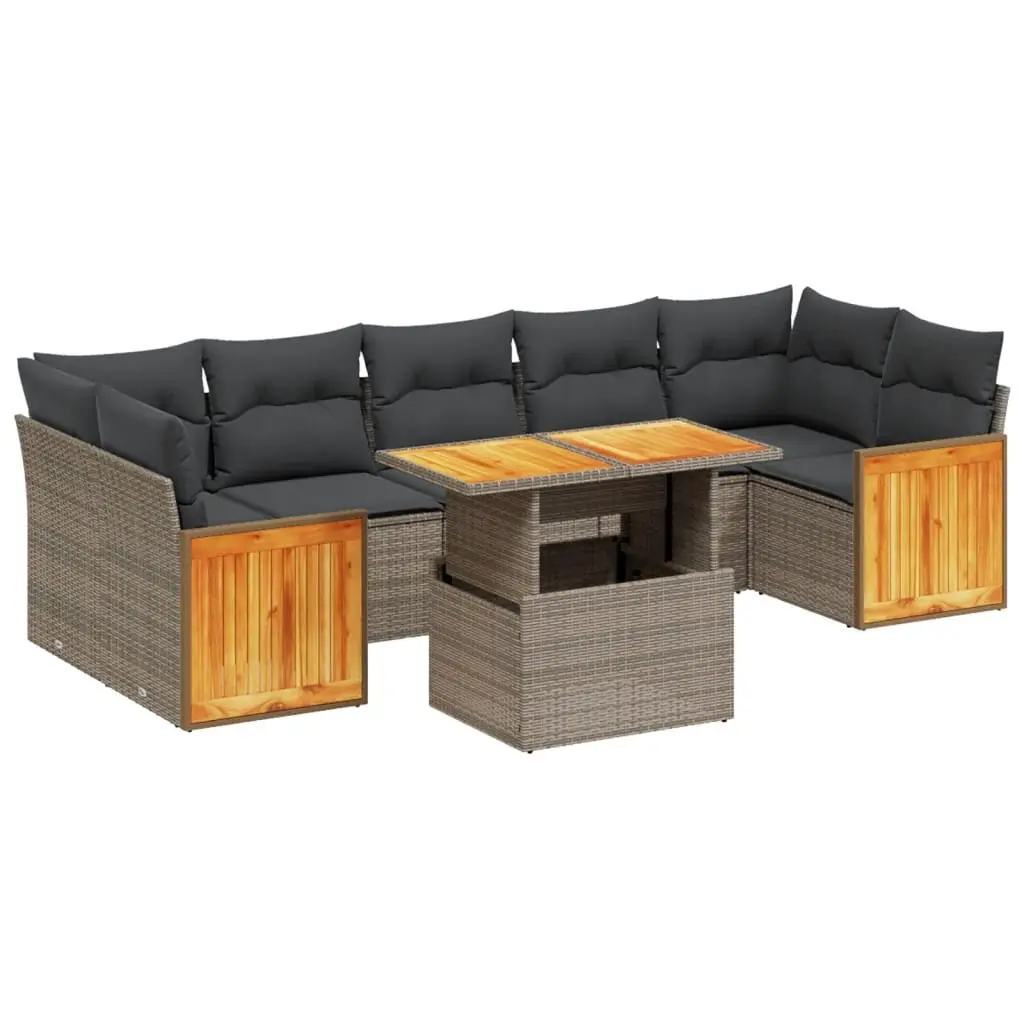 Garden Sofa Set 8 Piece Outdoor Furniture Grey Poly Rattan Modular with Cushions