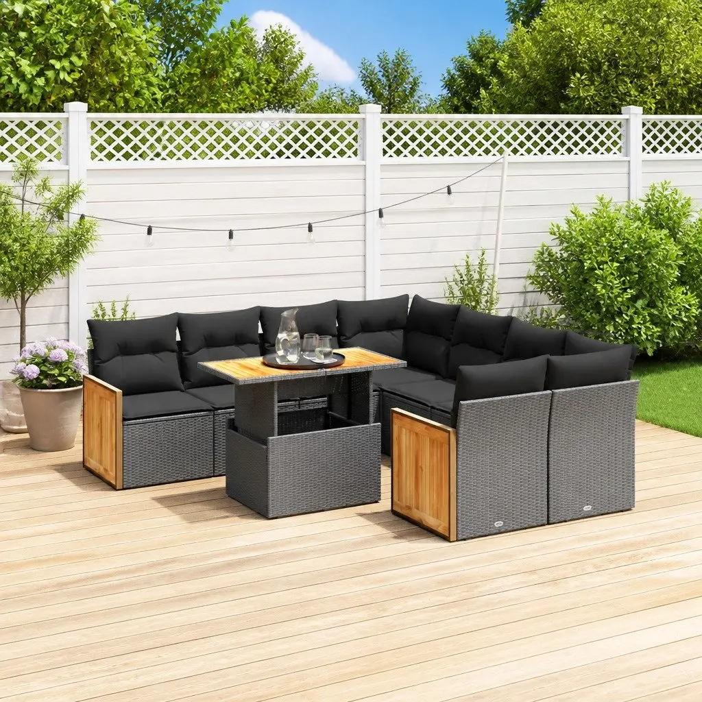 9 Piece Outdoor Garden Sofa Set Modular PE Rattan Black