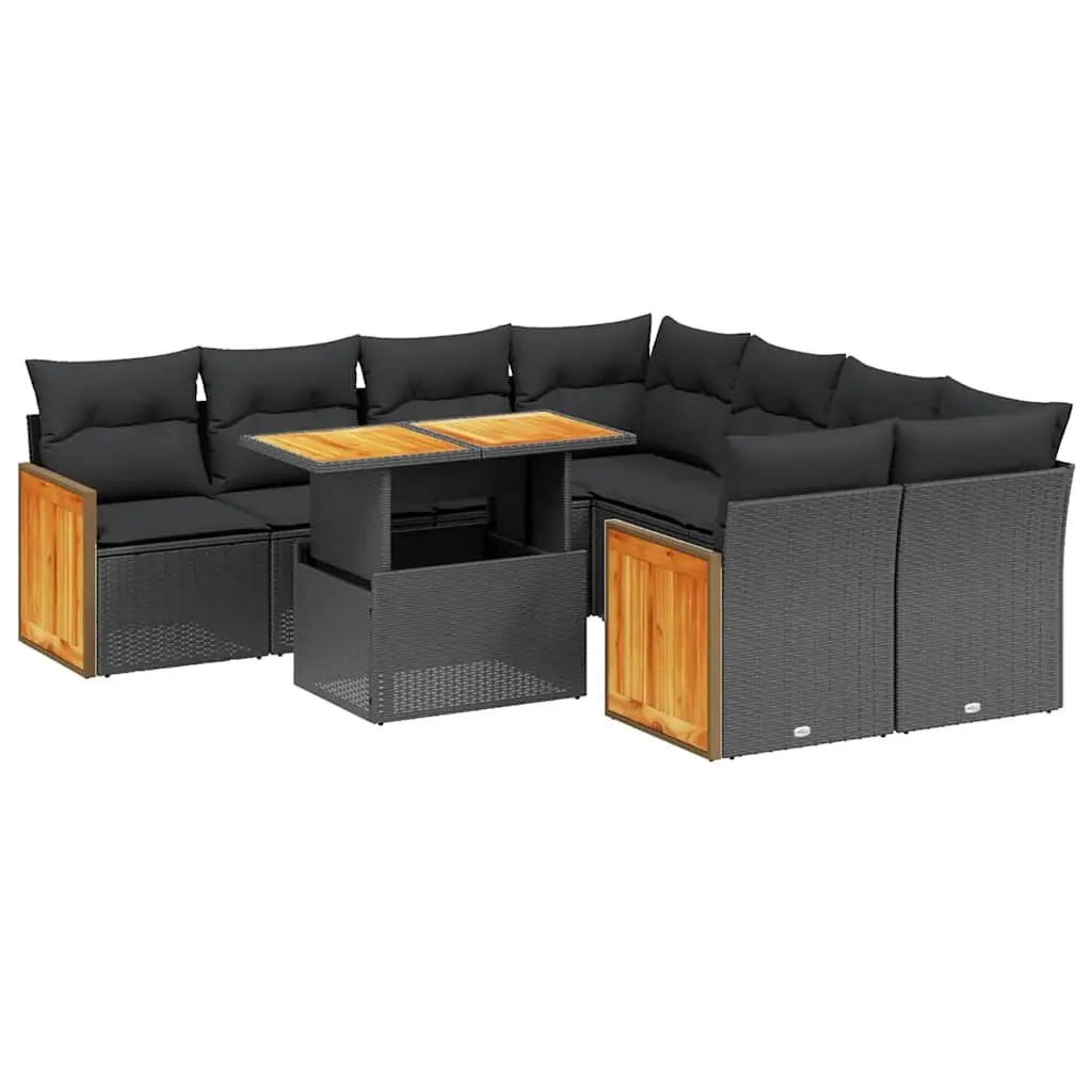 9 Piece Outdoor Garden Sofa Set Modular PE Rattan Black