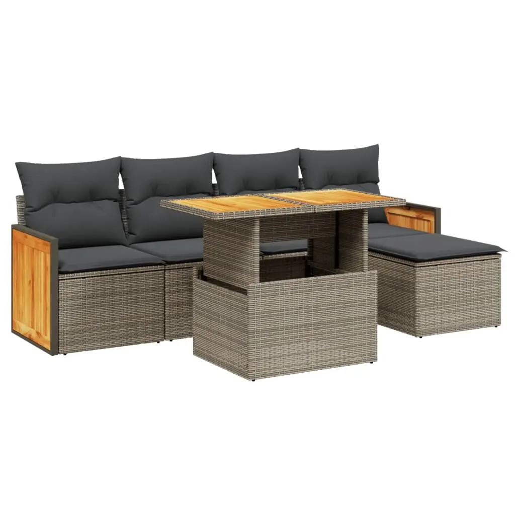 Garden Sofa Set PE Rattan Modular 6 Piece Outdoor Furniture Grey