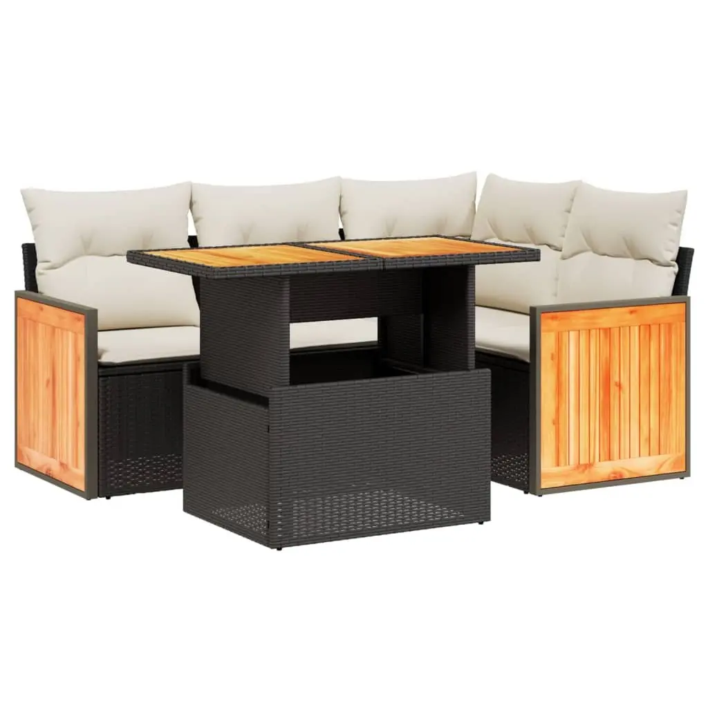 Garden Sofa Set 5 Piece Outdoor Furniture Black Poly Rattan Patio Sectional