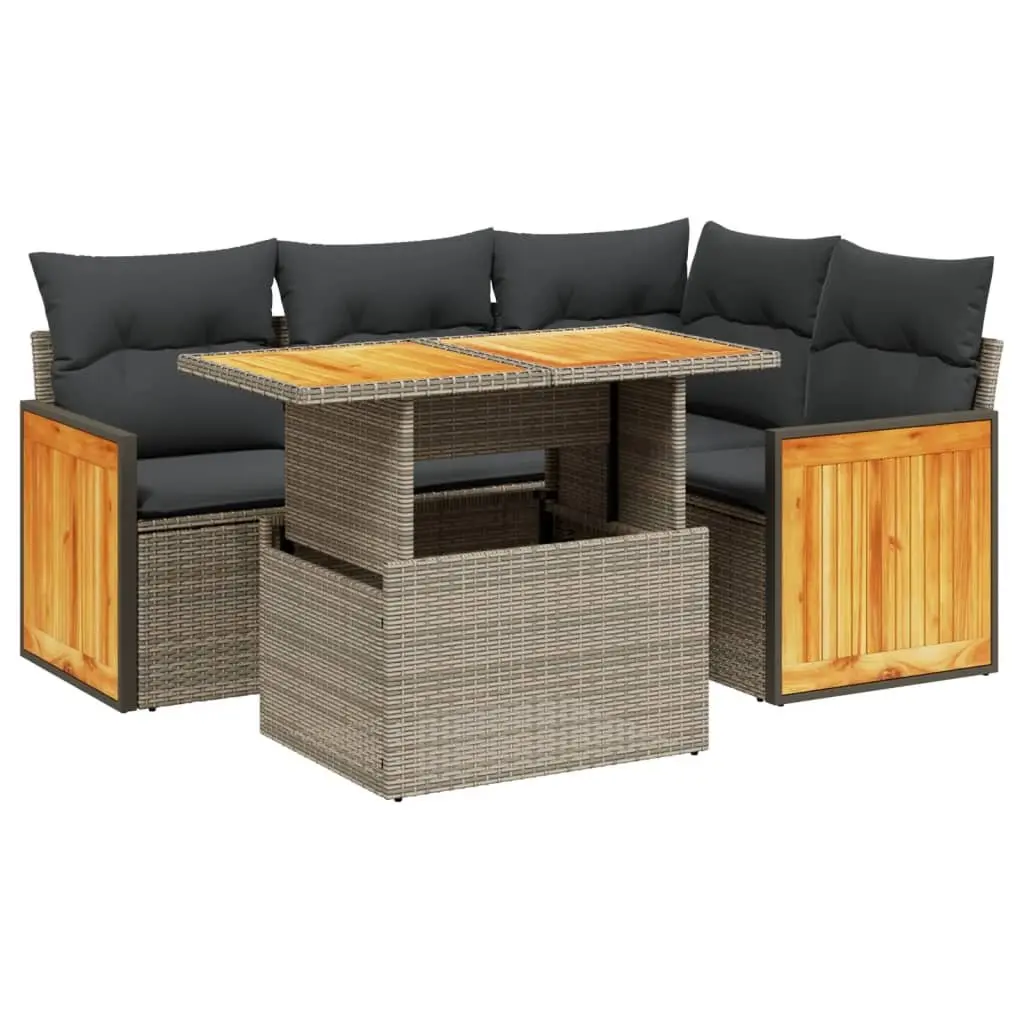 Garden Sofa Set 5 Piece Modular Grey PE Rattan Outdoor Furniture