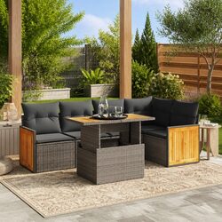 Practical 6 Piece Grey Garden Sofa Set with Cushions
