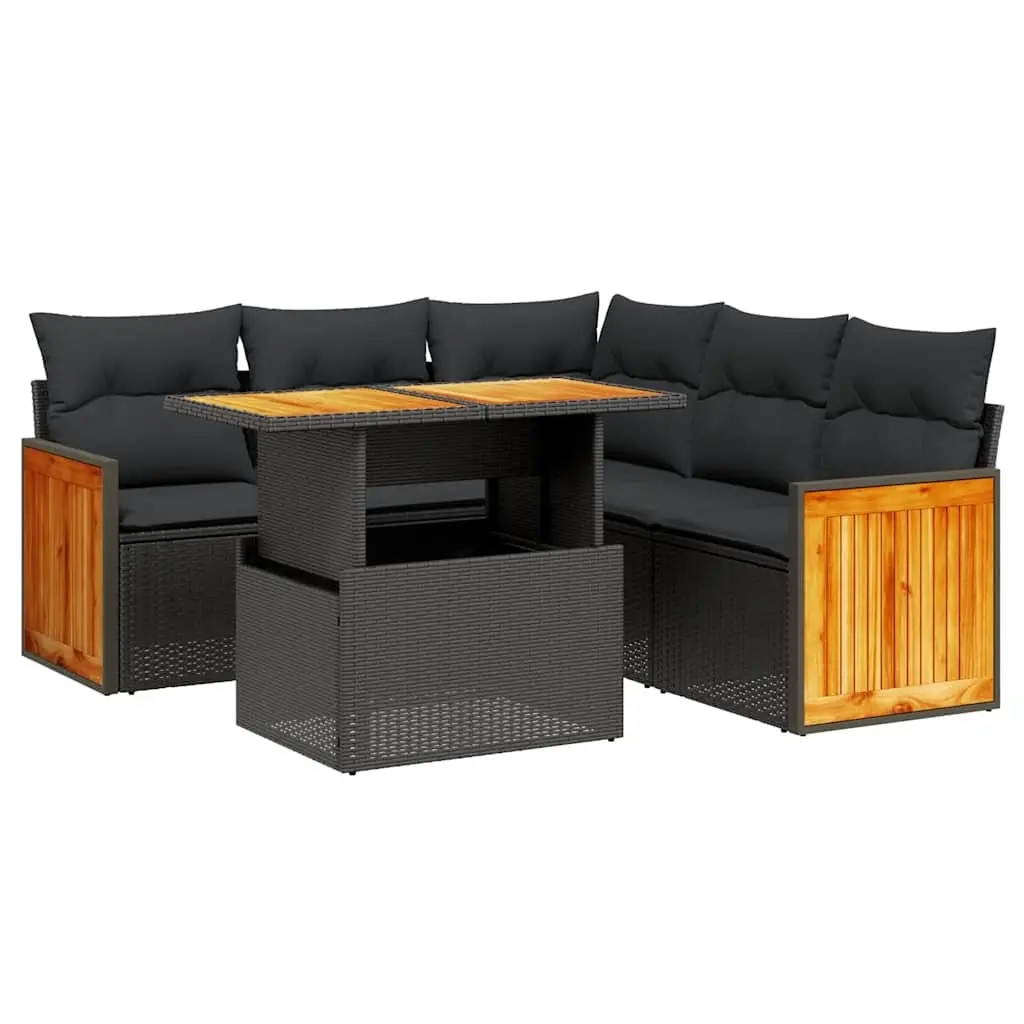 6 Piece Outdoor Furniture Patio Sofa Set Modular PE Rattan Black