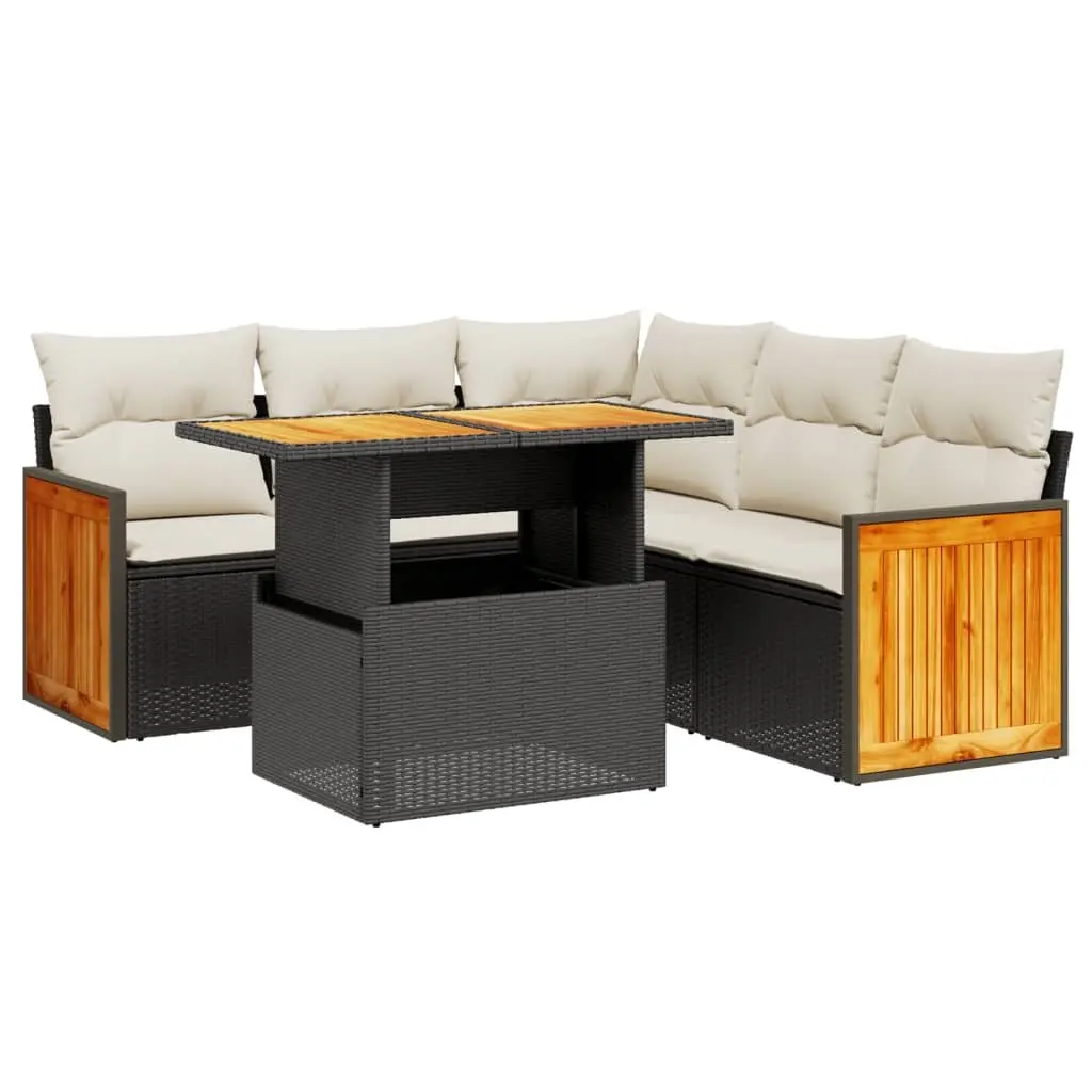 Garden Sofa Set PE Poly Rattan 6 Piece Outdoor Furniture Modular Black with Cushions
