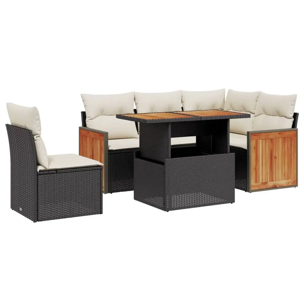 Garden Sofa Set Modular PE Rattan 6 Piece Outdoor Furniture Black