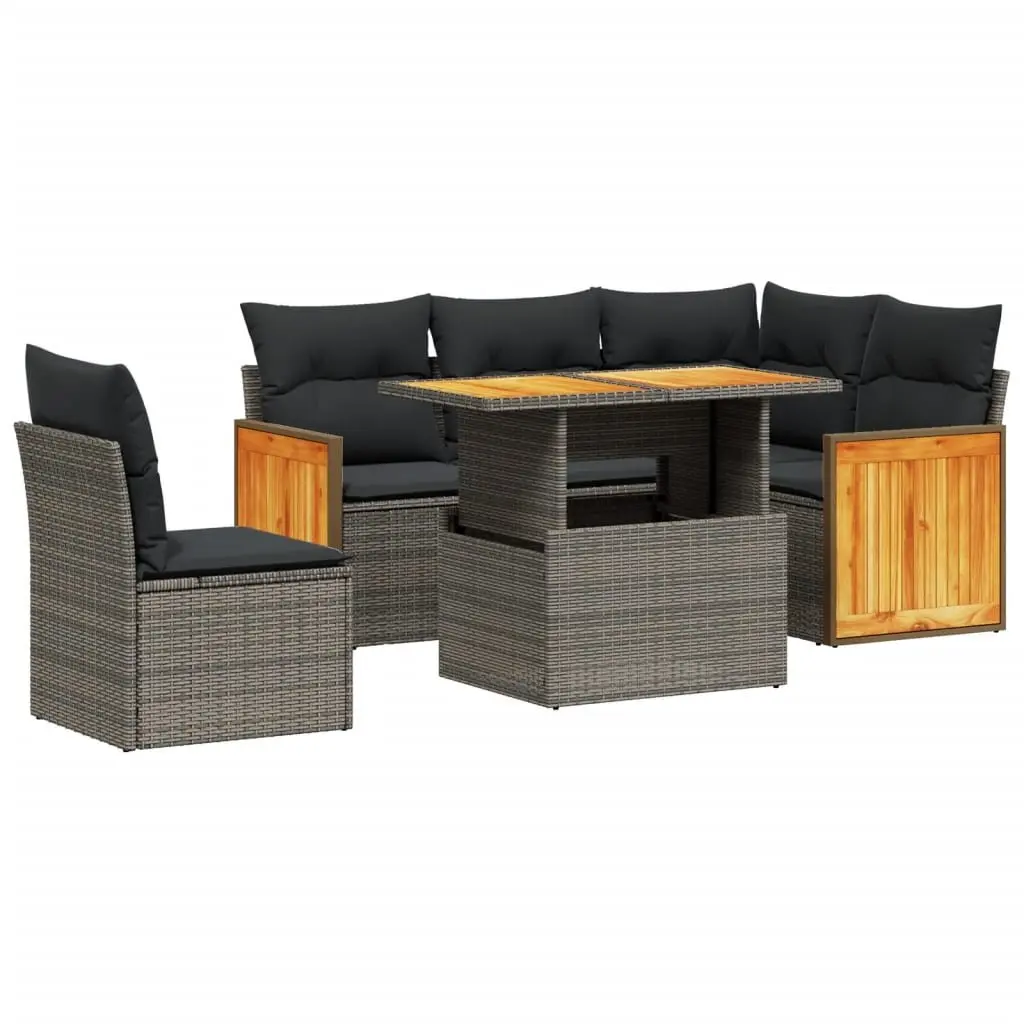 Garden Sofa Set Modular PE Rattan 6 Piece Outdoor Furniture Patio Grey