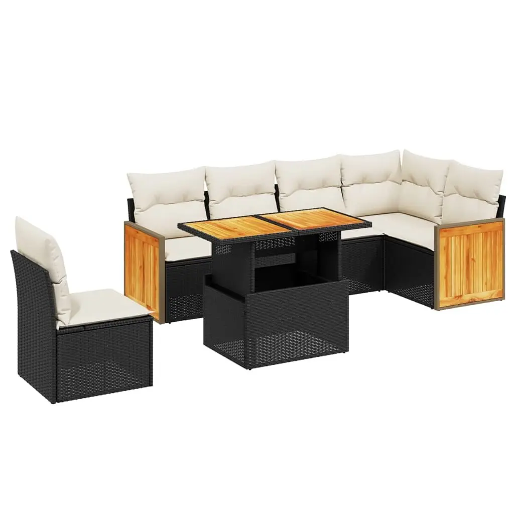7 Piece Garden Sofa Set Poly Rattan Outdoor Furniture Black with Cushions