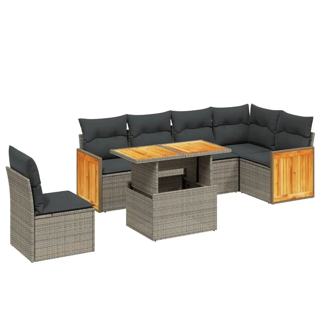 7 Piece Garden Sofa Set Grey Poly Rattan Outdoor Furniture Patio Lounge with
