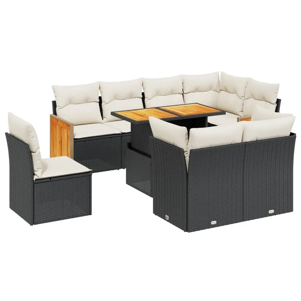 Garden Sofa Set 9 Piece Outdoor Furniture Patio Seating Black Poly Rattan