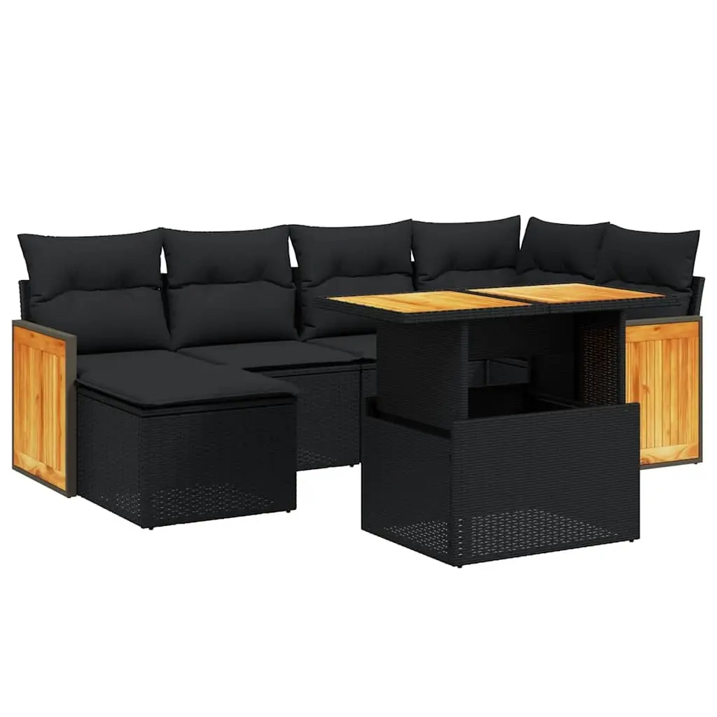 Garden Sofa Set PE Rattan 7 Piece Outdoor Furniture Sectional Black