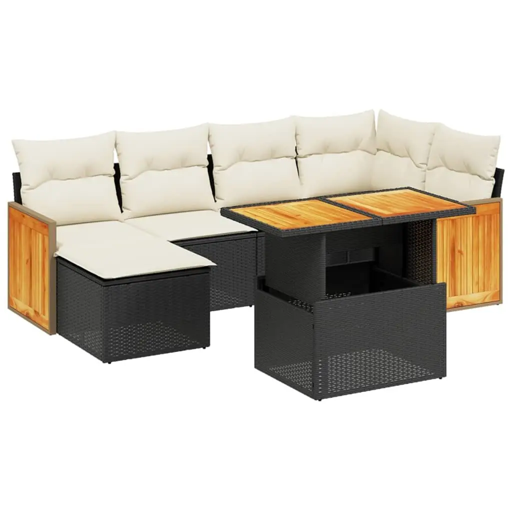 Garden Sofa Set PE Rattan 7 Piece Outdoor Furniture Black Modular Patio Lounge