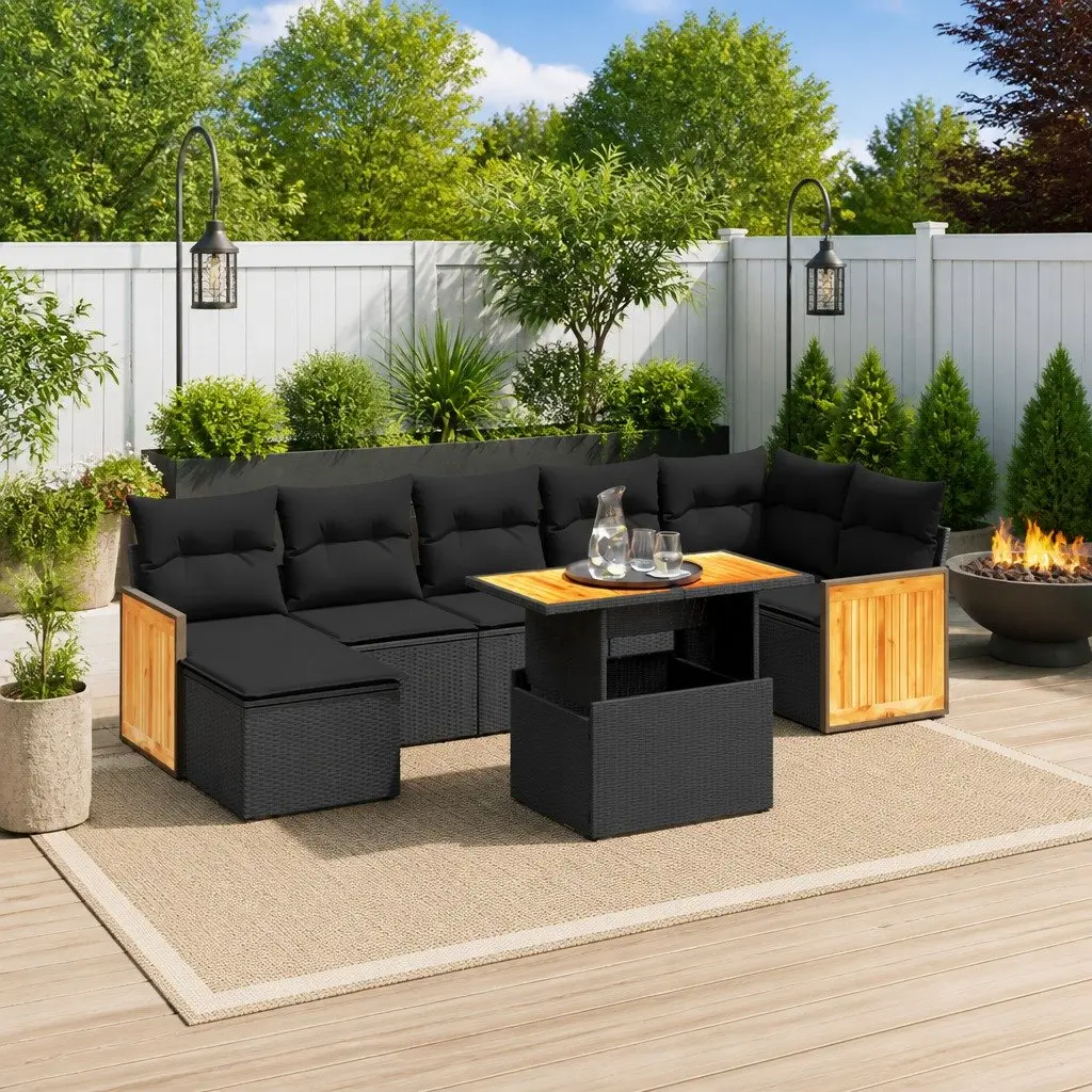 Garden Sofa Set 8 Piece Outdoor Furniture Patio Lounge Black Poly Rattan Modular