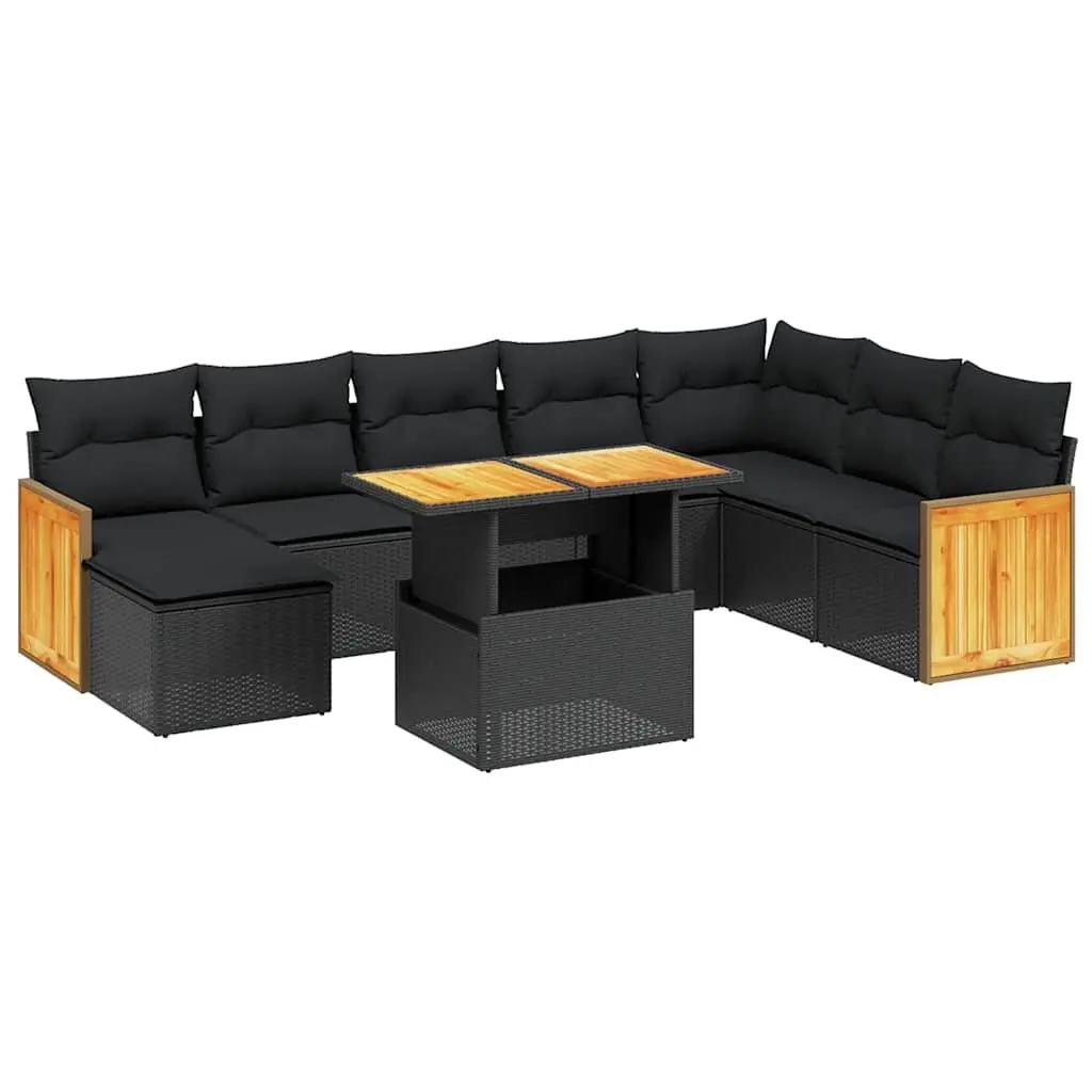 Garden Sofa Set Modular PE Rattan 9 Piece Outdoor Furniture Black