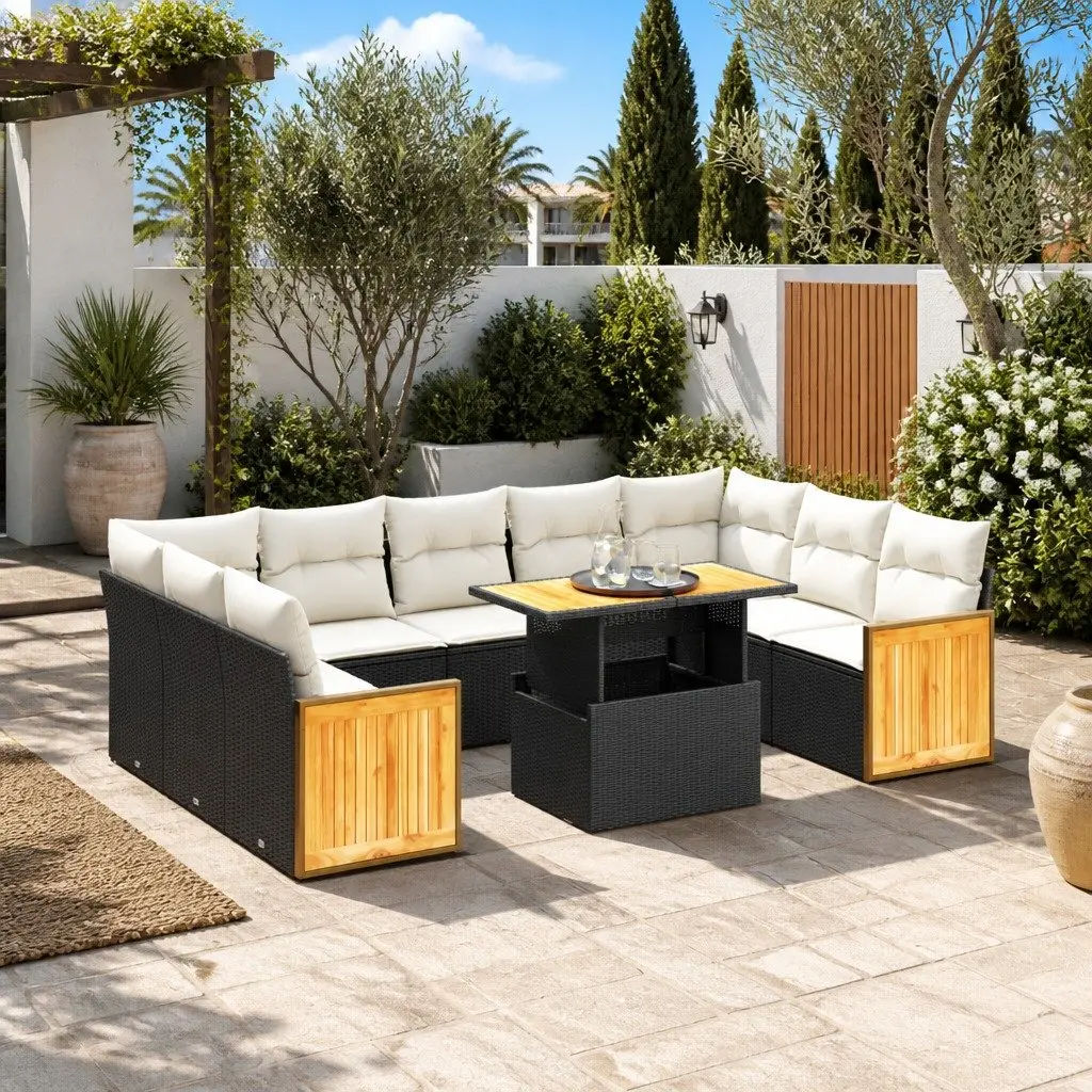 Garden Sofa Set PE Rattan 10 Piece Outdoor Furniture Modular Black
