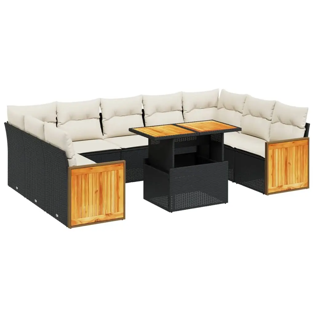 Garden Sofa Set PE Rattan 10 Piece Outdoor Furniture Modular Black