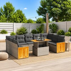 Garden Sofa Set 10 Piece Outdoor Furniture Patio Lounge Grey Poly Rattan Modular