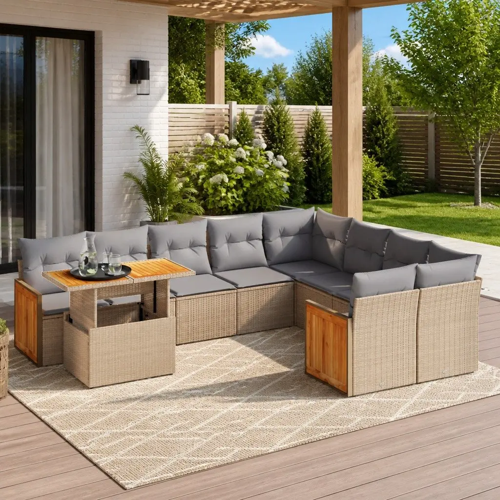 Garden Sofa Set Modular PE Rattan 10 Piece Outdoor Furniture Beige
