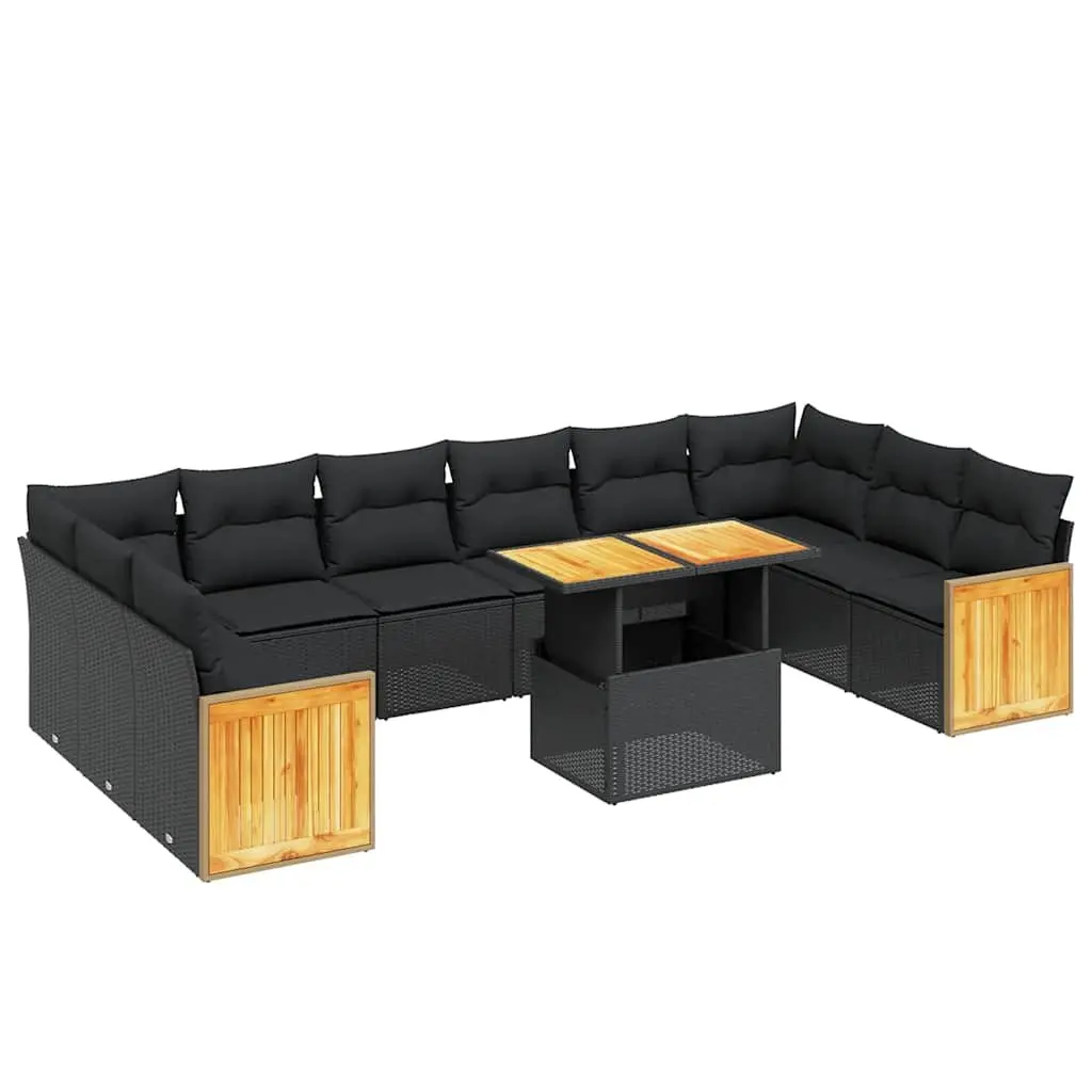Garden Sofa Set 11 Piece Outdoor Furniture Patio Lounge Black Poly Rattan