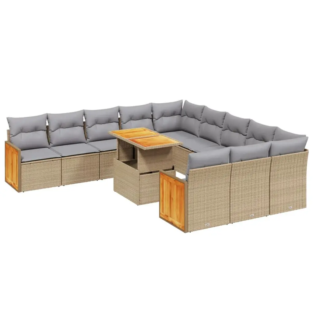 Outdoor Garden Sofa Set 11 Piece Patio Furniture Beige Poly Rattan Cushions