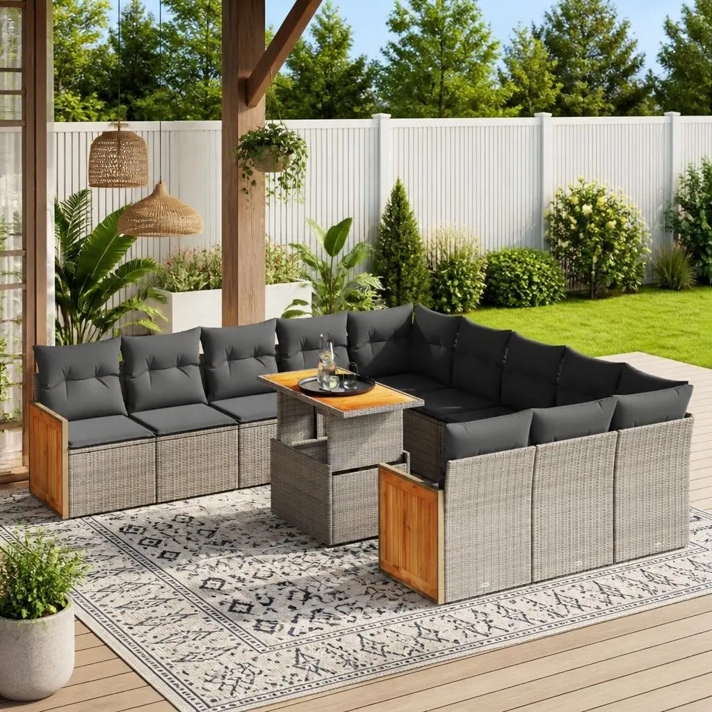Modular Grey PE Rattan Outdoor Sofa Set 11 Piece Patio Furniture