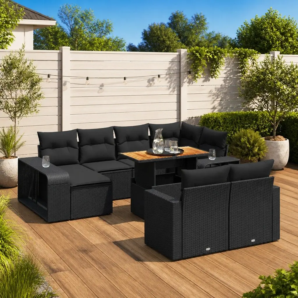 Garden Sofa Set PE Rattan 11 Piece Modular Outdoor Furniture Black