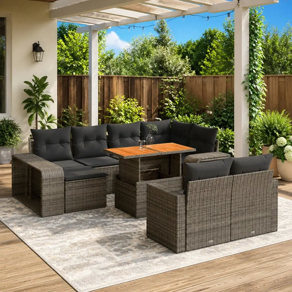 Modular Outdoor Furniture Grey PE Rattan 11 Piece Sofa Set for Patio Garden