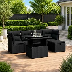 6 Piece Outdoor Garden Sofa Set Patio Furniture with Removable Cushions Black
