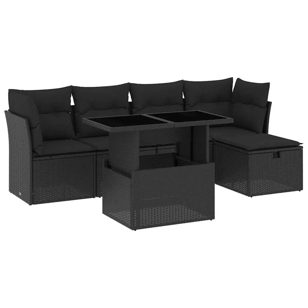 6 Piece Outdoor Garden Sofa Set PE Rattan Modular Black with Removable Cushions