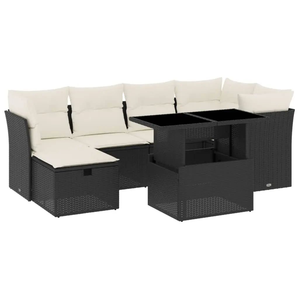 Outdoor Sofa Set PE Rattan 7 Piece Modular Black with Cushions