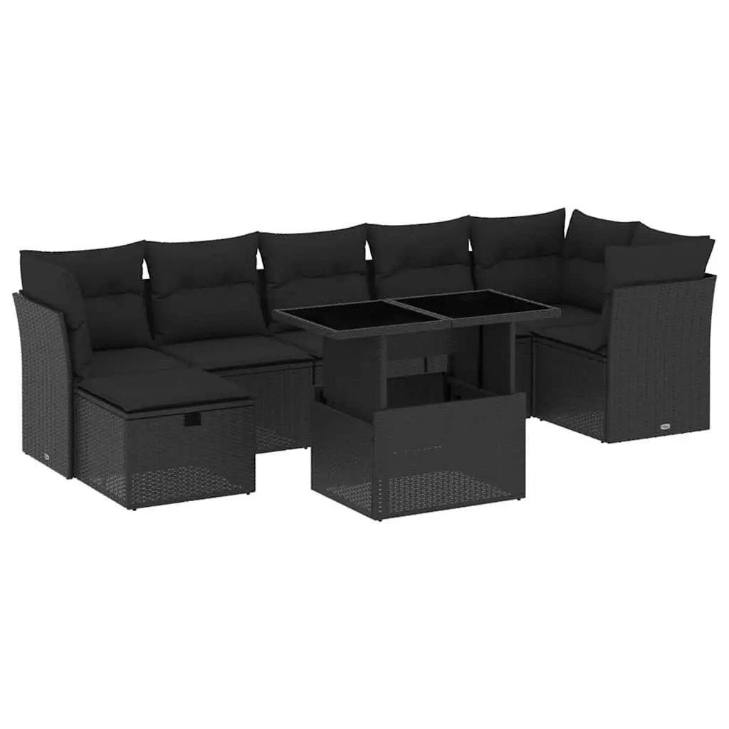 Garden Sofa Set PE Rattan 8 Piece Outdoor Furniture Patio Seating Black Modular Cushions